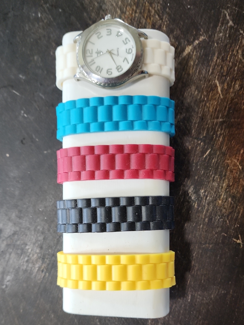 Silicone Interchangeable Watch Bands with White Watch Face - Multi Color